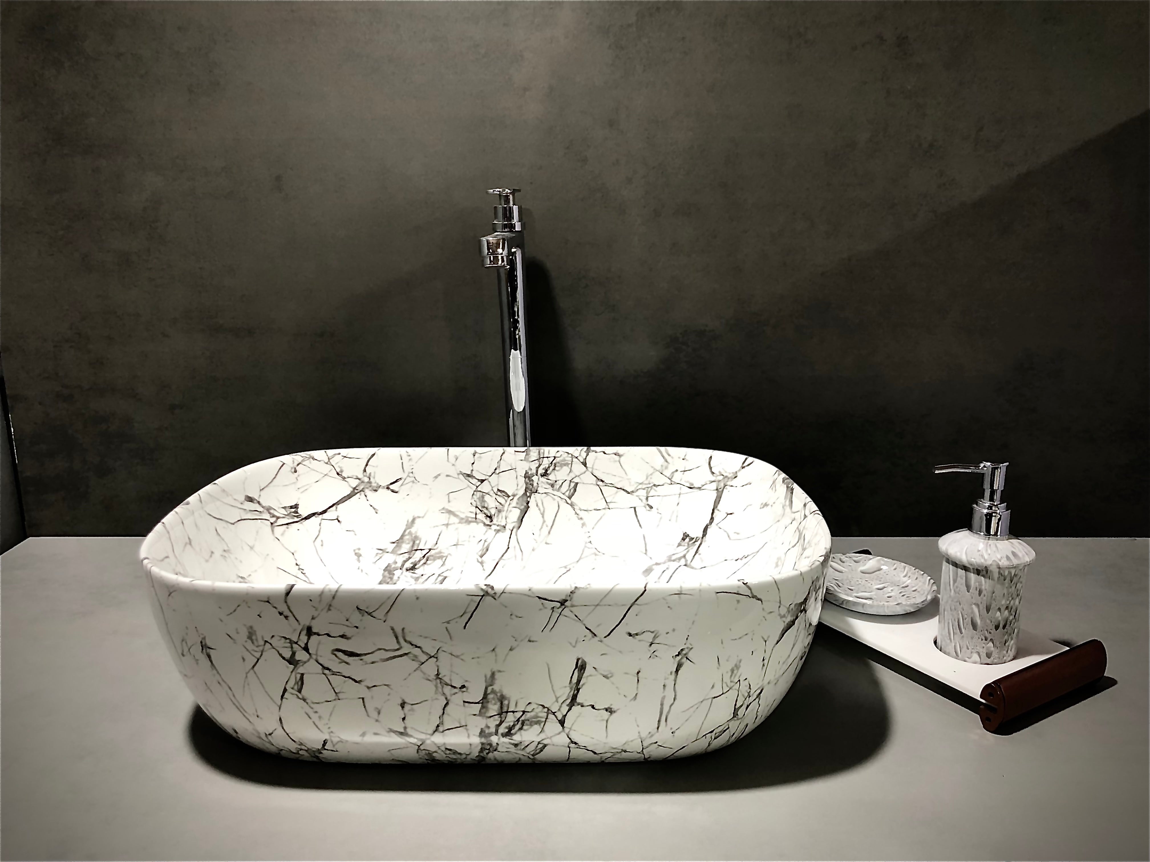DELTA Premium Designer Ceramic Wash Basin(0006) (18x13x5)(0006) Table Top Basin (White)