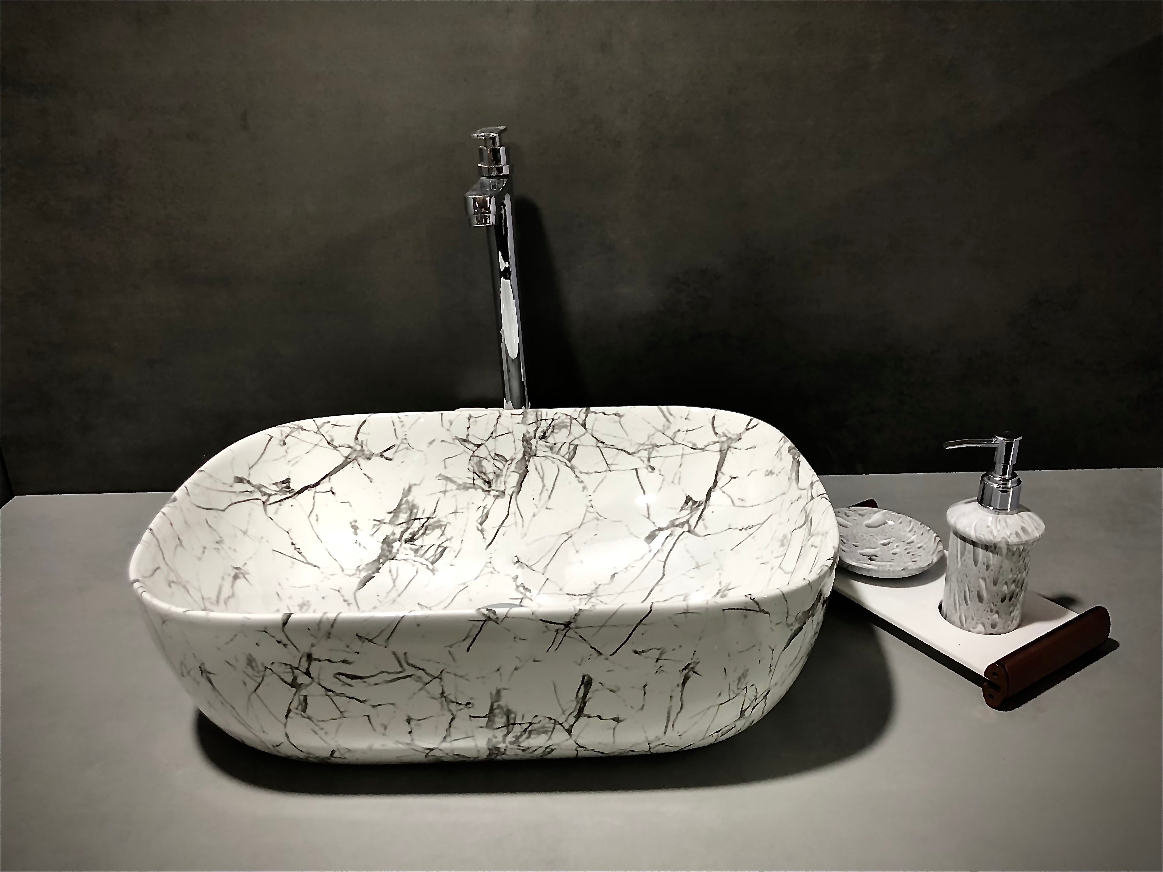 DELTA Premium Designer Ceramic Wash Basin(0006) (18x13x5)(0006) Table Top Basin (White)