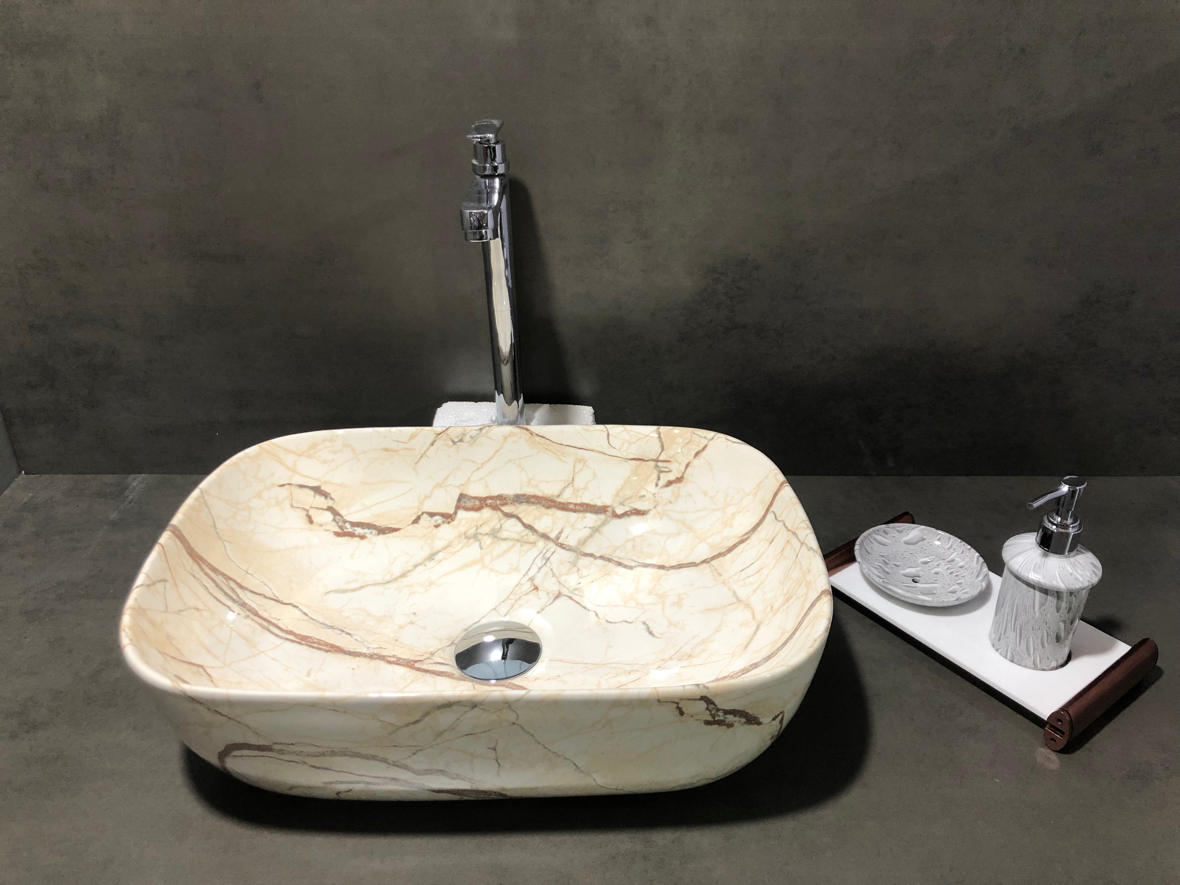 DELTA Premium Designer Ceramic Wash Basin(M09) with Waste Pipe & Coupling set (18x13x5)(0009) Table Top Basin (White)