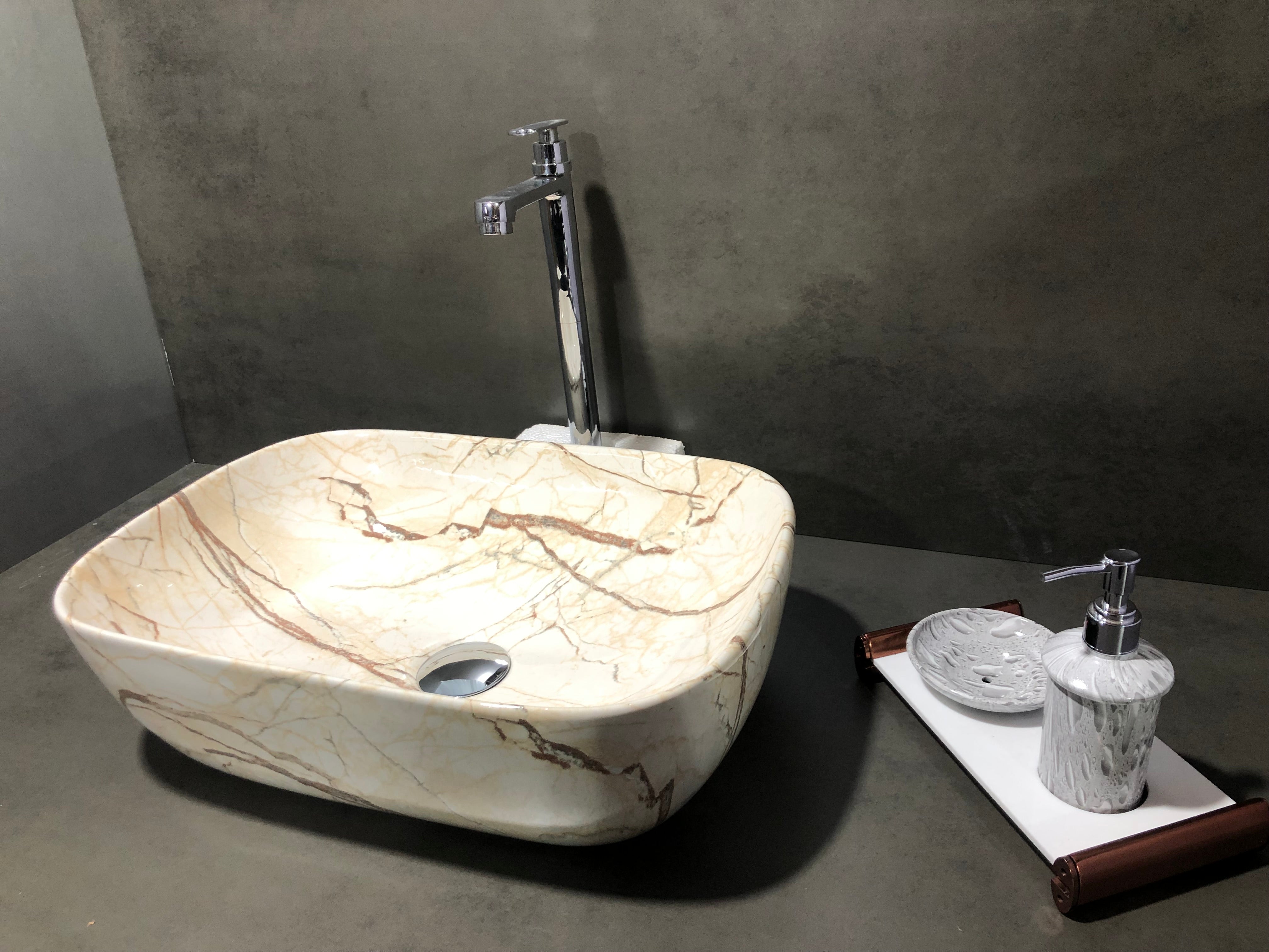 DELTA Premium Designer Ceramic Wash Basin(M09) with Waste Pipe & Coupling set (18x13x5)(0009) Table Top Basin (White)
