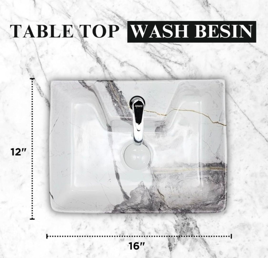 DELTA 2 in 1 Table Top & Wall Hung Designer Wash Basin(M07) with Waste Pipe & Coupling set (16*12*5)(07) Wall Hung Basin(Multicolor)