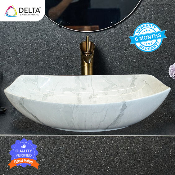 DELTA Table Top Premium Designer Ceramic Wash Basin(M08) (23*15*5)(M08) Table Top Basin  (White)