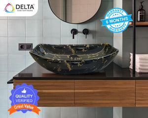 DELTA Table Top Premium Designer Ceramic Wash Basin(M24) (23*15*5)(M24) Table Top Basin  (Black)