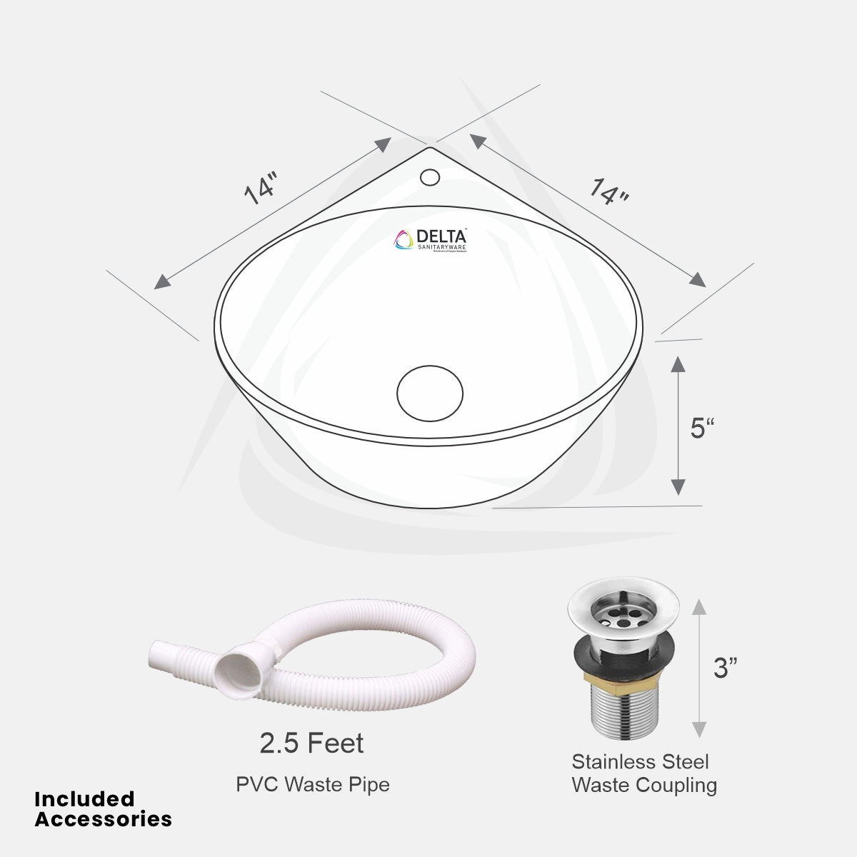 DELTA 2 in 1 Table Top & Wall Hung Premium Ceramic Wash Basin White (M01) (14*14*5)(1001) Corner Basin  (White)