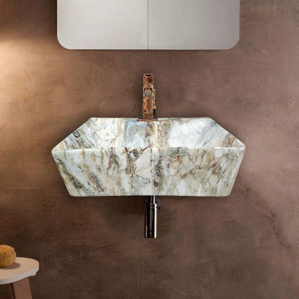 Delta 2 in 1 Table Top & Wall Hung Designer Wash Basin(M39) with Waste Pipe & Coupling set (16*12*5)(25) Wall Hung Basin(Multicolor)