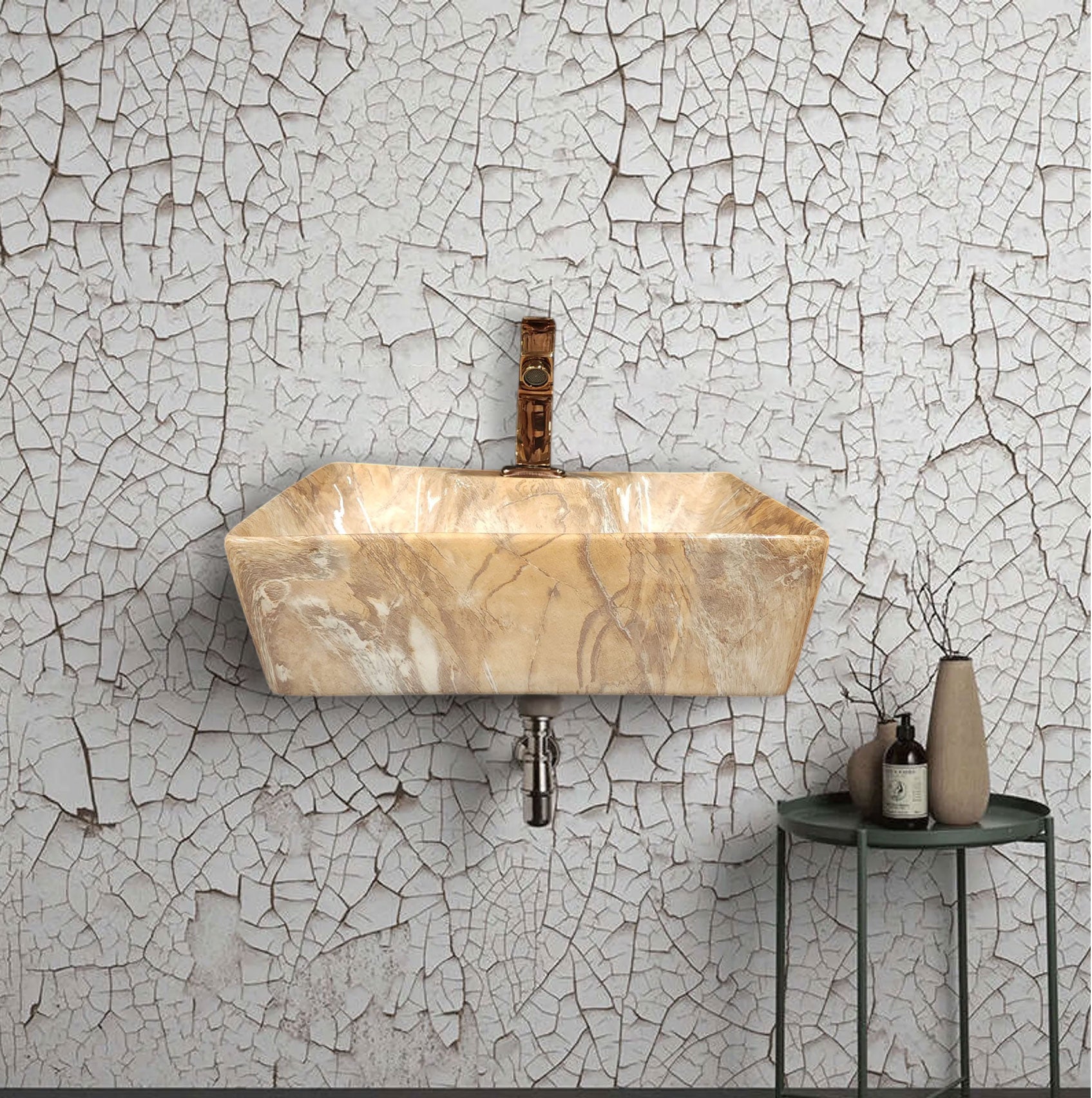 Delta 2 in 1 Table Top & Wall Hung Designer Wash Basin(M18) with Waste Pipe & Coupling set (16*12*5)(25) Wall Hung Basin(Multicolor)