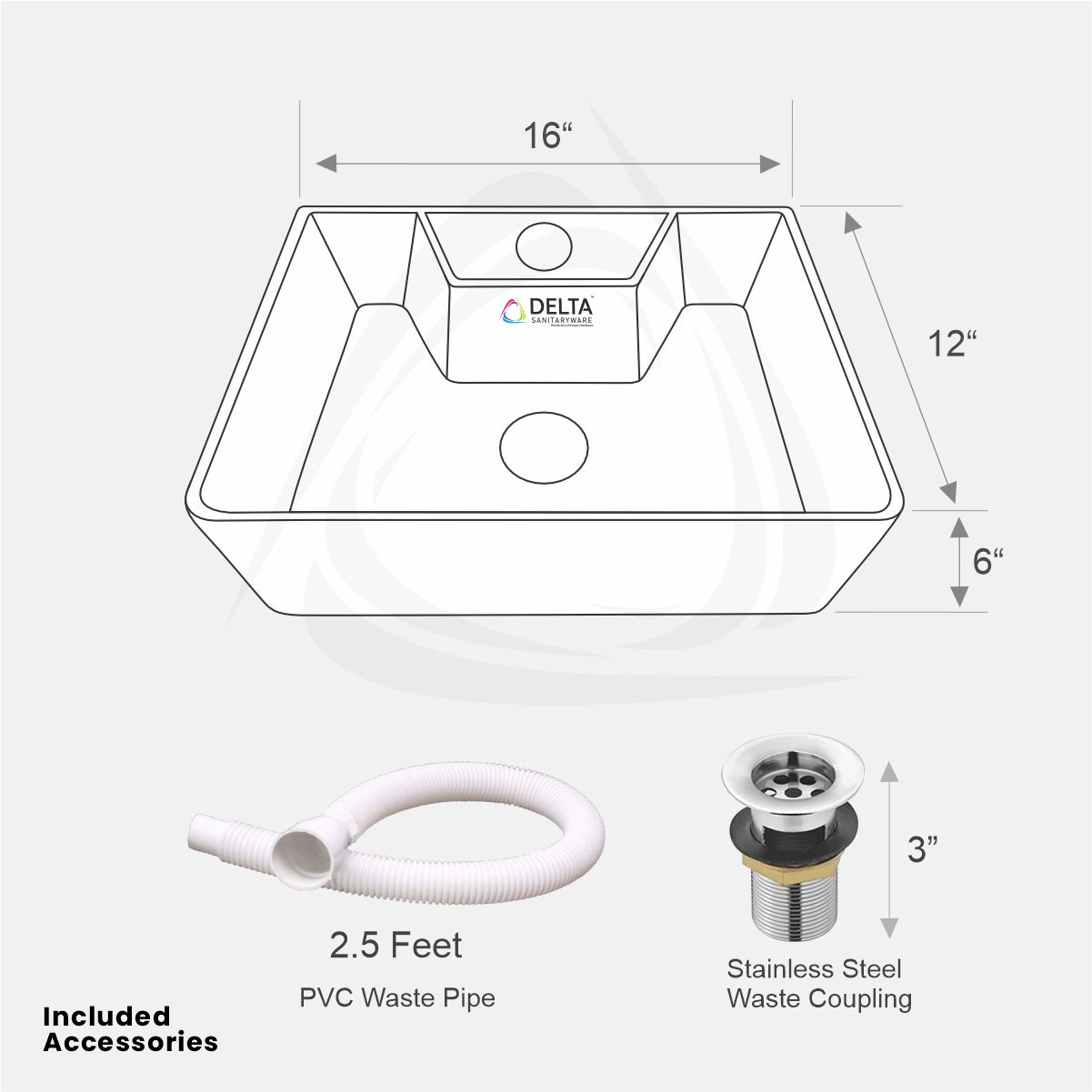 Delta 2 in 1 Table Top & Wall Mount Ceramic Wash Basin with Waste Pipe & Coupling set White(16*12*5) Wall Hung Basin  (White)