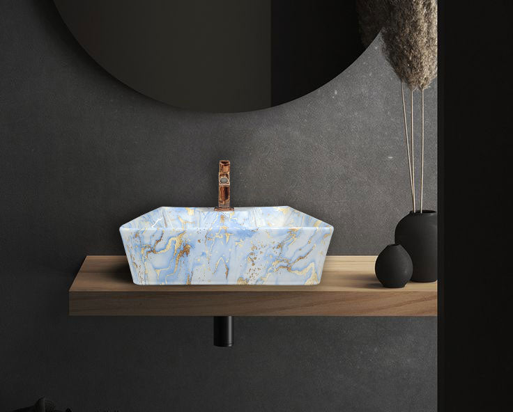 Delta 2 in 1 Table Top & Wall Hung Designer Wash Basin(M61) with Waste Pipe & Coupling set (16*12*5)(25) Wall Hung Basin(Multicolor)