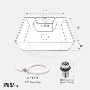 DELTA 2 in 1 Table Top & Wall Mount Designer Wash Basin with Waste Pipe & Coupling set (16*12*5)(INT) Wall Hung Basin  (White)