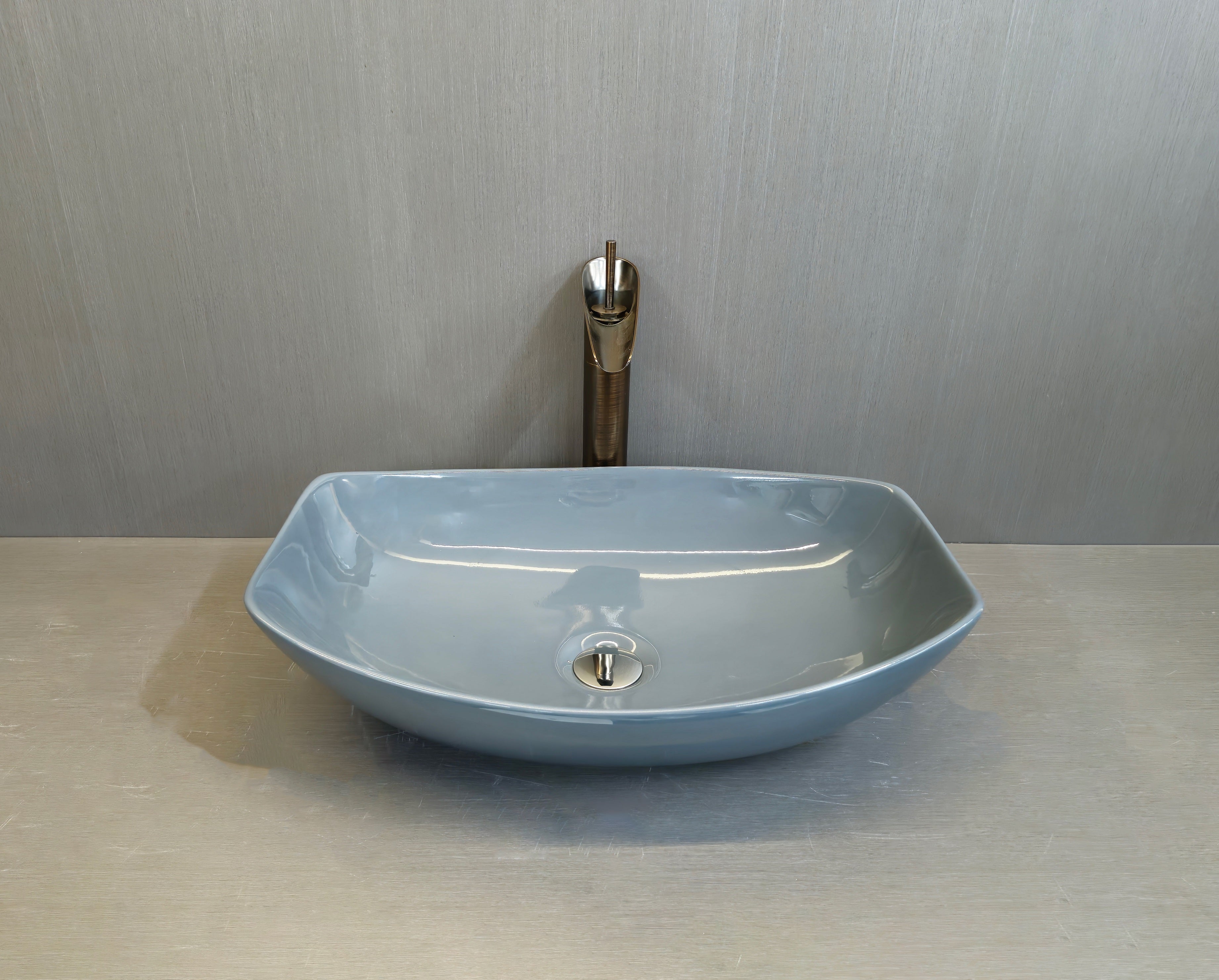 DELTA Table Top Premium Designer Ceramic Wash Basin(Gray Glossy) (22*15*5)(Gray Glossy) Table Top Basin  (Multicolor)