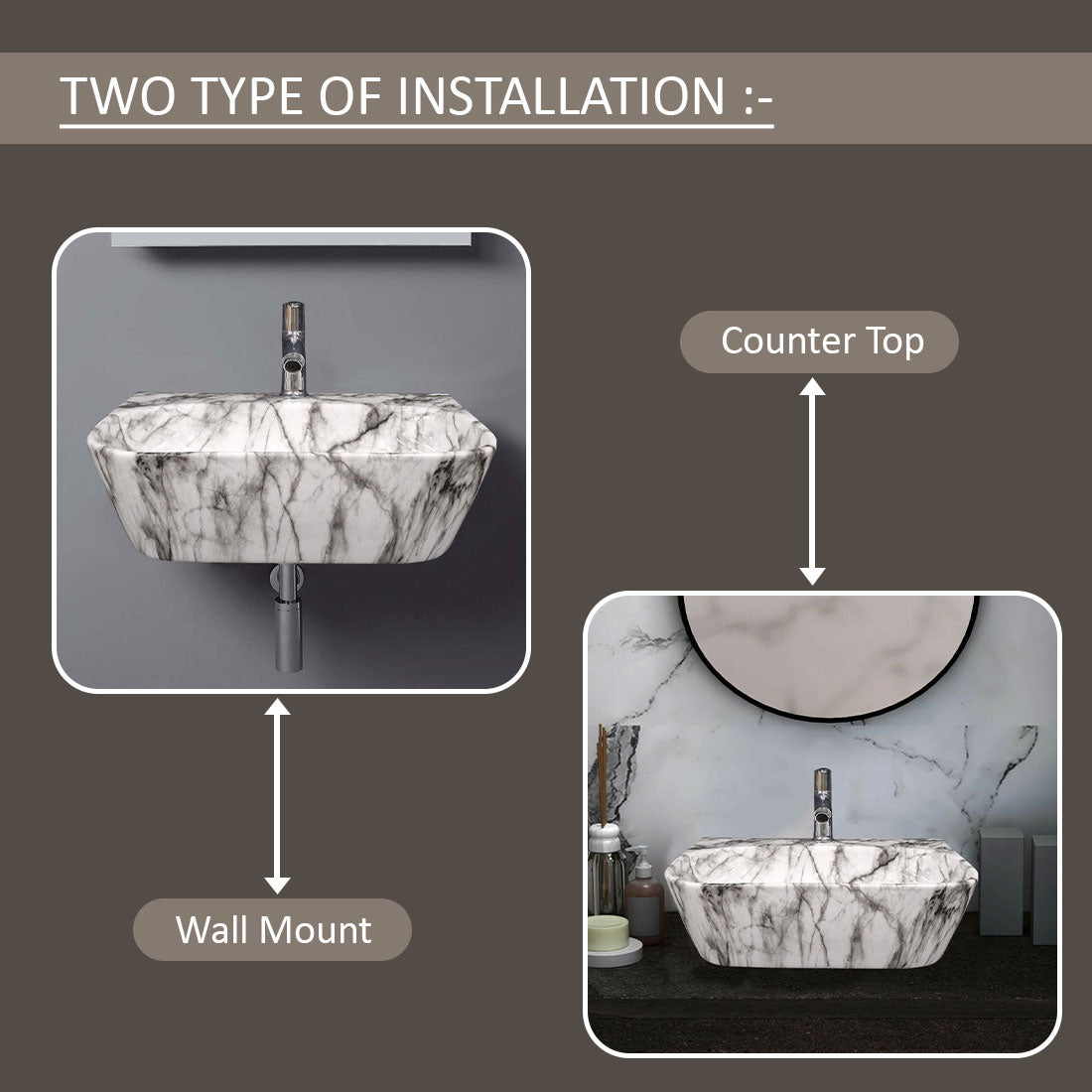 Delta 2 in 1 Table Top & Wall Hung Designer Wash Basin(M04)DD2 with Waste Pipe & Coupling set (16*12*5)(25) Wall Hung Basin(Multicolor)