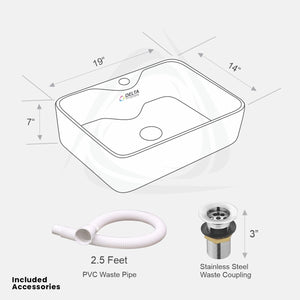 Delta Premium Designer Ceramic Wash Basin(White)with Waste Pipe & Coupling set (19*14*5)(White) Table Top Basin  (White)