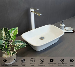 Delta Premium Designer Ceramic Wash Basin(White)with Waste Pipe & Coupling set (12*19*5)(White) Table Top Basin  (White)