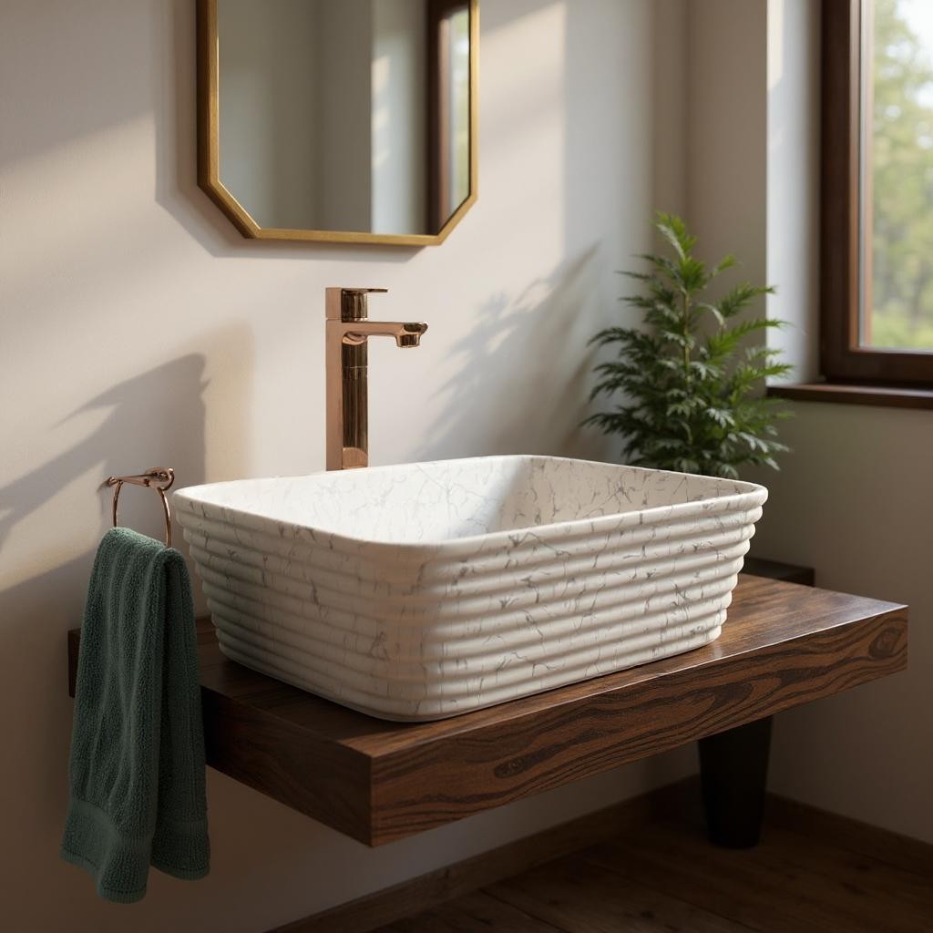 Delta Premium Designer Ceramic Wash basin Matt Finish (M03-Matt) (20x15x5)(M03-Matt) Table Top Basin (Multicolor)