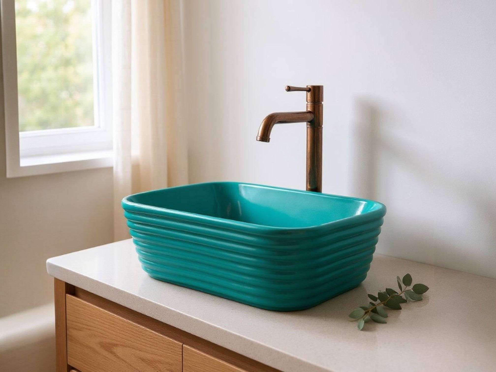 Delta Premium Designer Ceramic Wash basin Matt Finish (Green-Matt) (20x15x5)(Green-Matt) Table Top Basin (Multicolor)