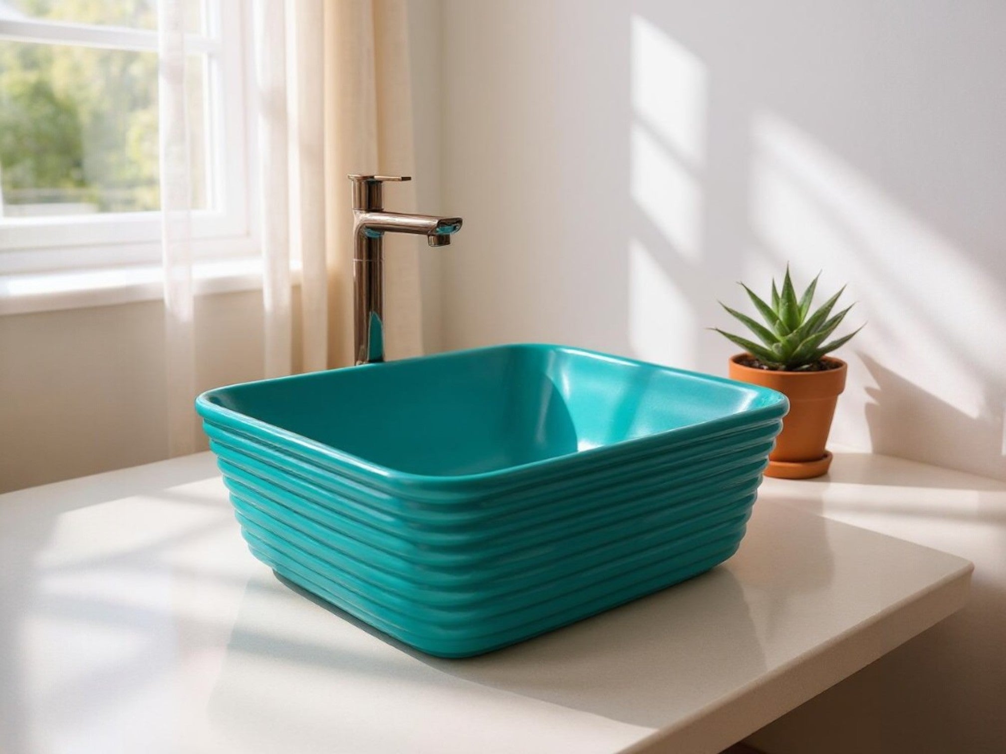 Delta Premium Designer Ceramic Wash basin Matt Finish (Green-Matt) (20x15x5)(Green-Matt) Table Top Basin (Multicolor)