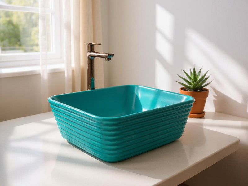 Delta Premium Designer Ceramic Wash basin Matt Finish (Green-Matt) (20x15x5)(Green-Matt) Table Top Basin (Multicolor)