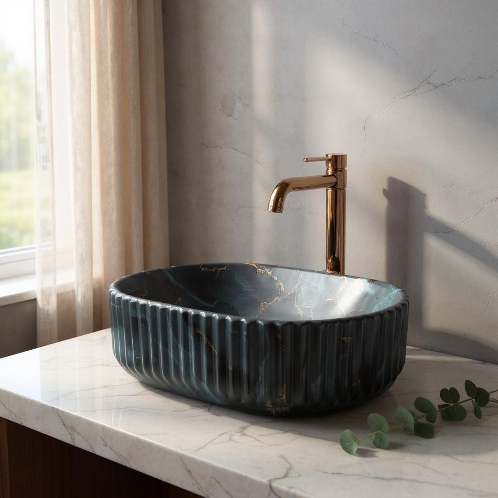 DELTA Premium Designer Ceramic Wash basin HR-Line(M78-Matt) (19.5x13x5)(M78-Matt) Table Top Basin (Multicolor)