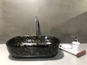 DELTA Table Top Premium Designer Ceramic Wash Basin(27)with Waste Pipe & Coupling set Designer Table Top Basin  (Black & Golden)