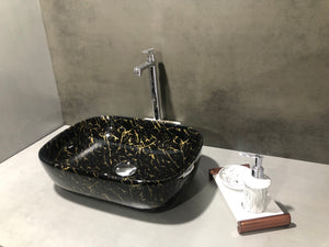 DELTA Table Top Premium Designer Ceramic Wash Basin(27)with Waste Pipe & Coupling set Designer Table Top Basin  (Black & Golden)