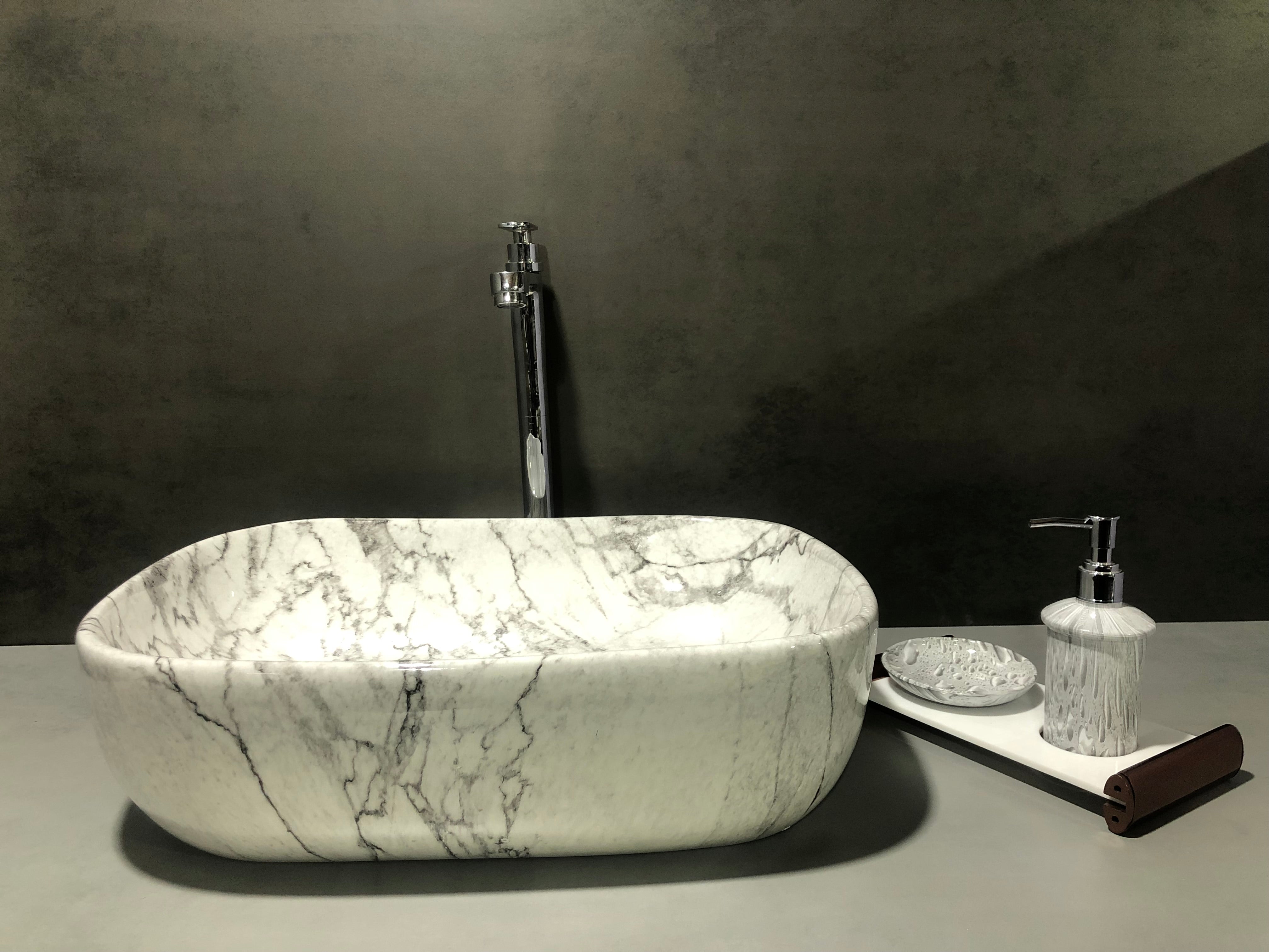 DELTA Premium Marble Designer Ceramic Wash Basin with Waste Pipe & Coupling set (18x13x5) Table Top Basin  (White)