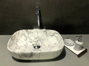 DELTA Premium Marble Designer Ceramic Wash Basin with Waste Pipe & Coupling set (18x13x5) Table Top Basin  (White)