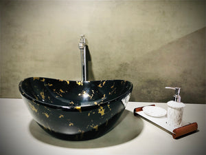DELTA Premium Designer Ceramic Wash Basin(M24) with Waste Pipe & Coupling set (0024)(17x13.5x6) Table Top Basin  (Black)