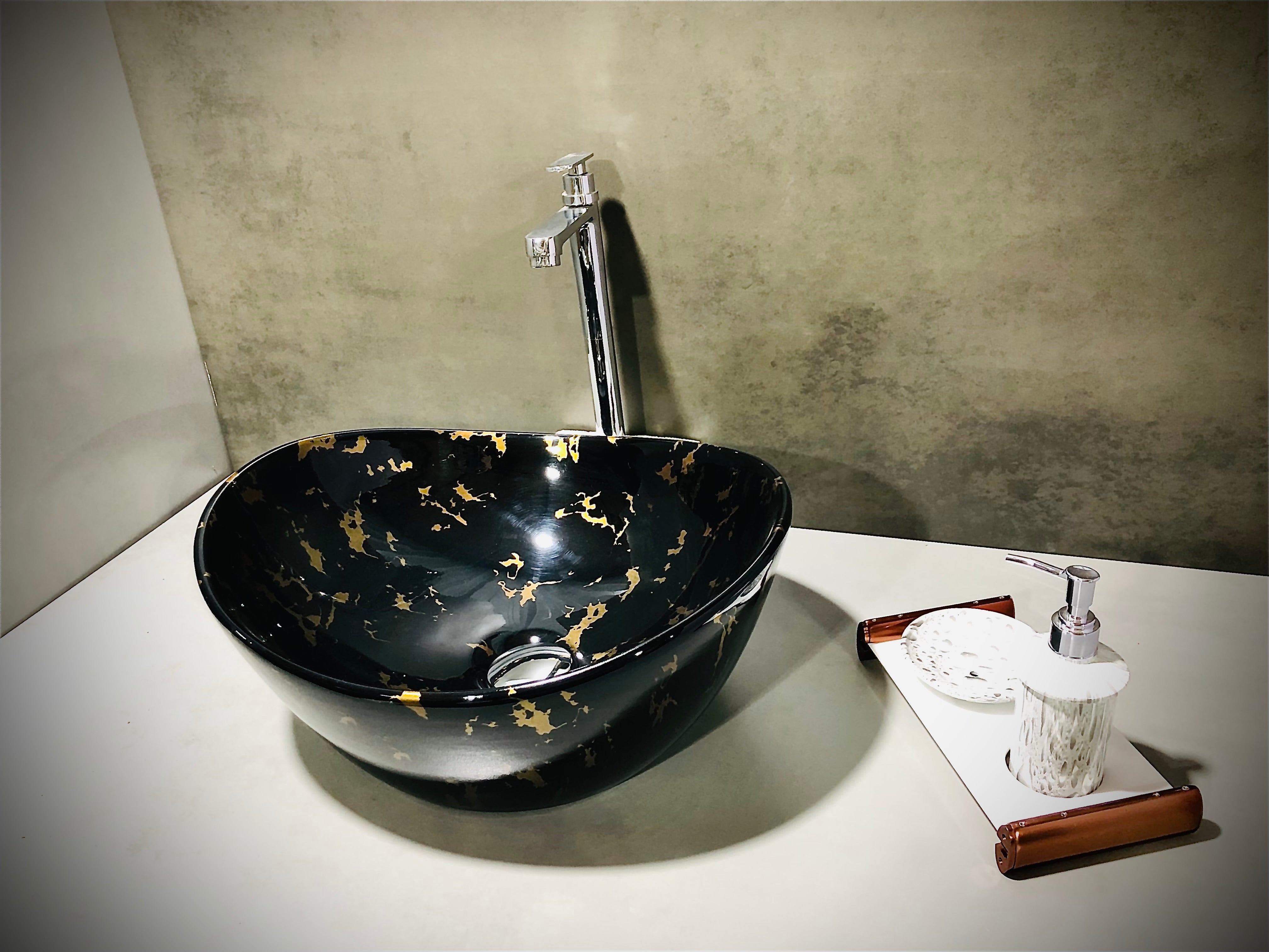 DELTA Premium Designer Ceramic Wash Basin(M24) with Waste Pipe & Coupling set (0024)(17x13.5x6) Table Top Basin  (Black)