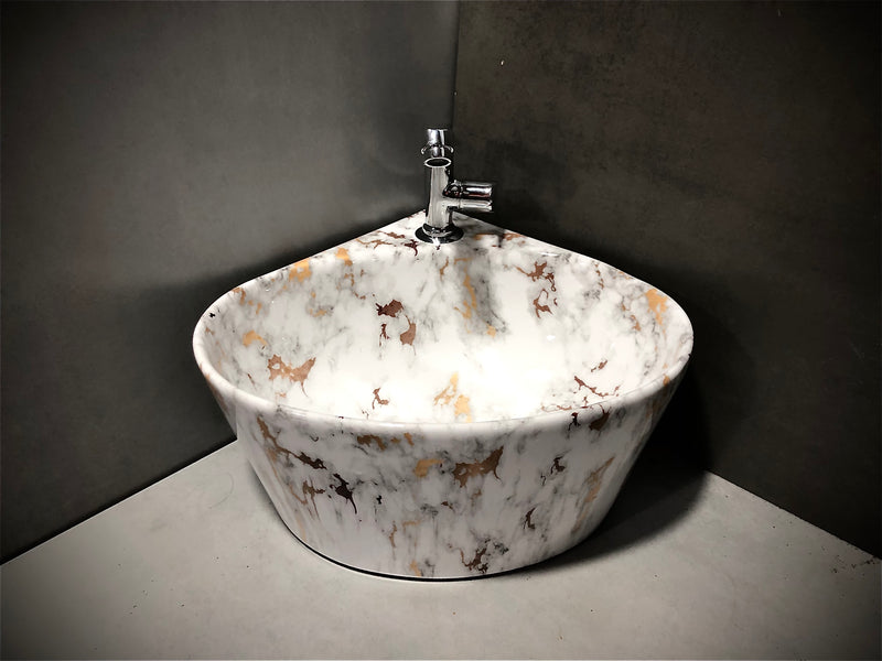 DELTA 2 in 1 Table Top & Wall Hung Premium Ceramic Wash Basin White (M01) (14*14*5)(1001) Corner Basin  (White)
