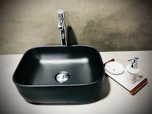 Delta Table Top Premium Designer Ceramic Wash Basin(Black Matt) (16*12*5)(Black Matt) Table Top Basin  (Black)