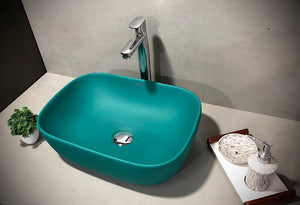 DELTA Premium Designer Ceramic Wash Basin(Rich Green)with Waste Pipe & Coupling set(18*13*5) Table Top Basin