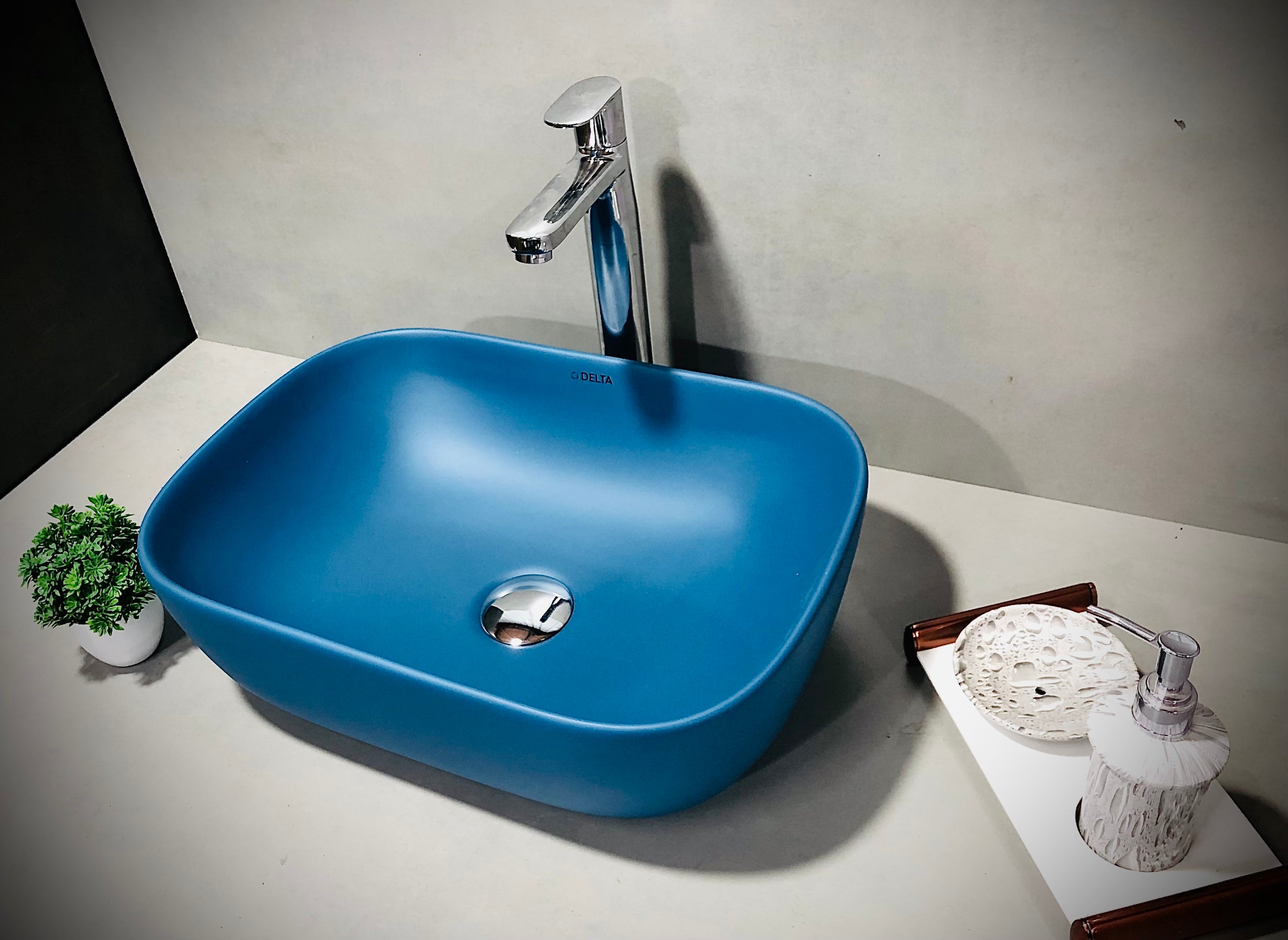 DELTA Table Top Premium Designer Ceramic Wash Basin(Blue-1) (18*13*5)(Blue-1) Table Top Basin  (White)