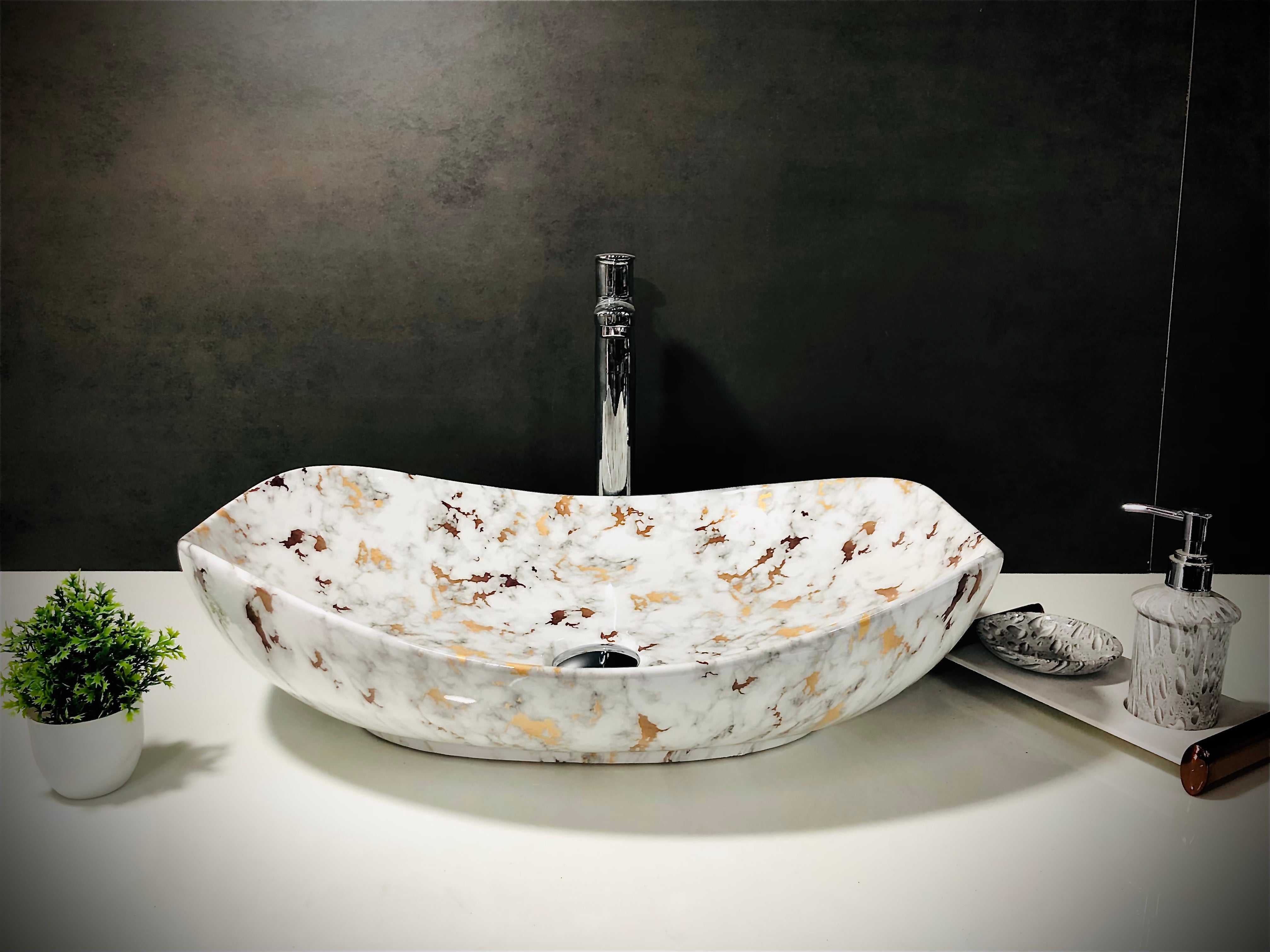 DELTA Table Top Premium Designer Ceramic Wash Basin(M01) (23*16*5)(M01) Table Top Basin  (White)