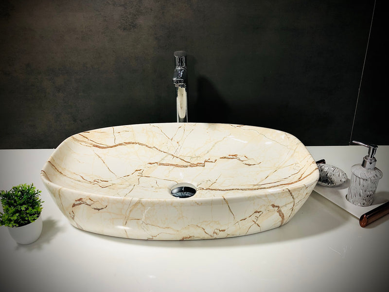 DELTA Big Size Premium Designer Ceramic Wash Basin(09) with Waste Pipe & Coupling set (24*15*5)(M09) Table Top Basin  (White)