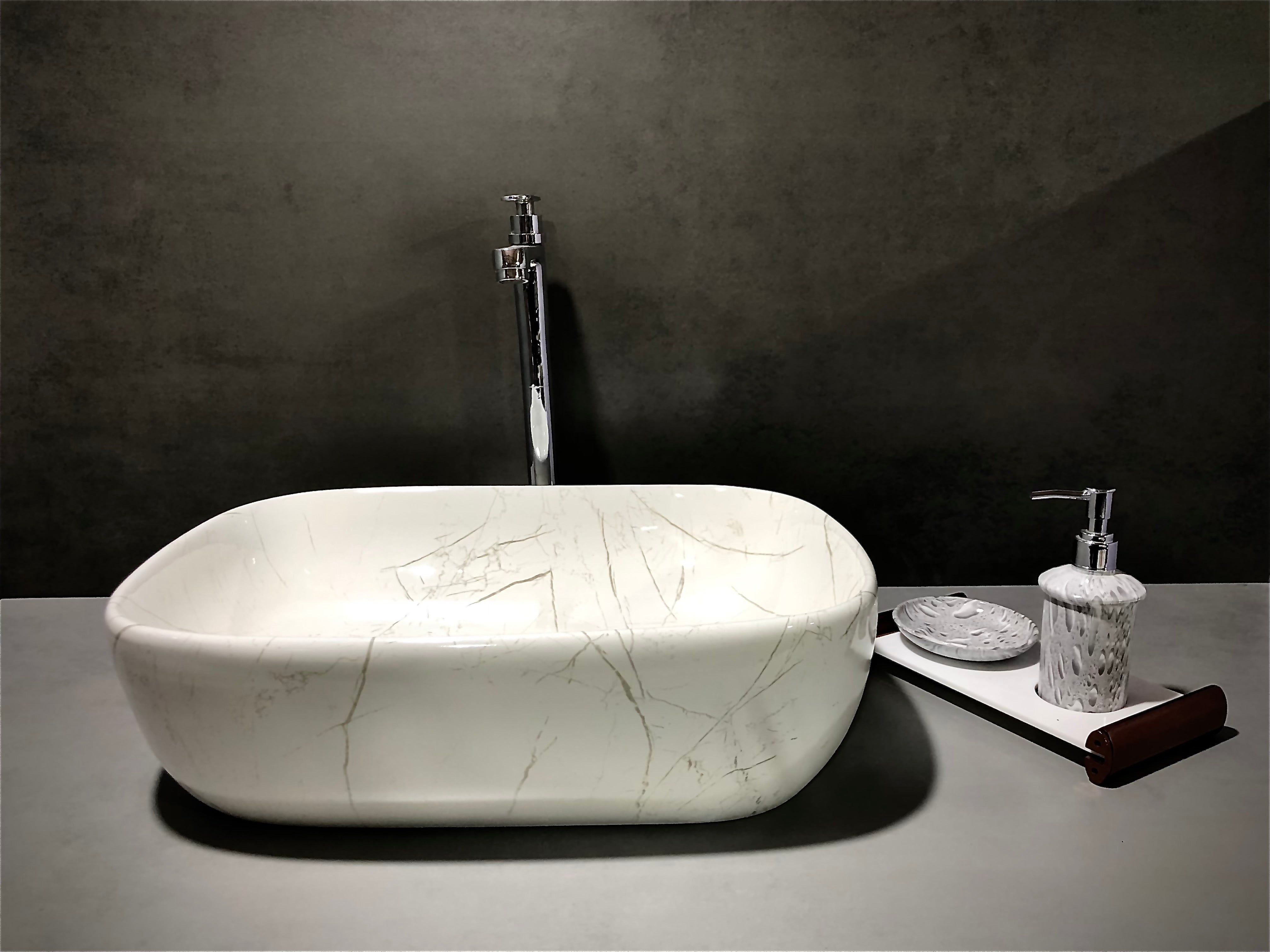 DELTA Table Top Premium Designer Ceramic Wash Basin(M02) (18*13*5)(M02) Table Top Basin  (White)