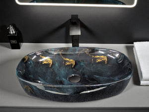 DELTA Premium Designer Ceramic Wash basin Finish (M78) (24x15x5) Table Top Basin (Multicolor)
