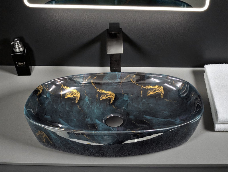 DELTA Premium Designer Ceramic Wash basin Finish (M78) (24x15x5) Table Top Basin (Multicolor)
