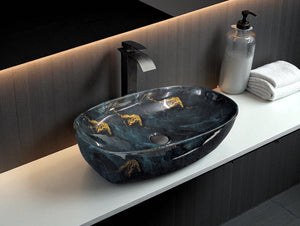 DELTA Premium Designer Ceramic Wash basin Finish (M78) (24x15x5) Table Top Basin (Multicolor)