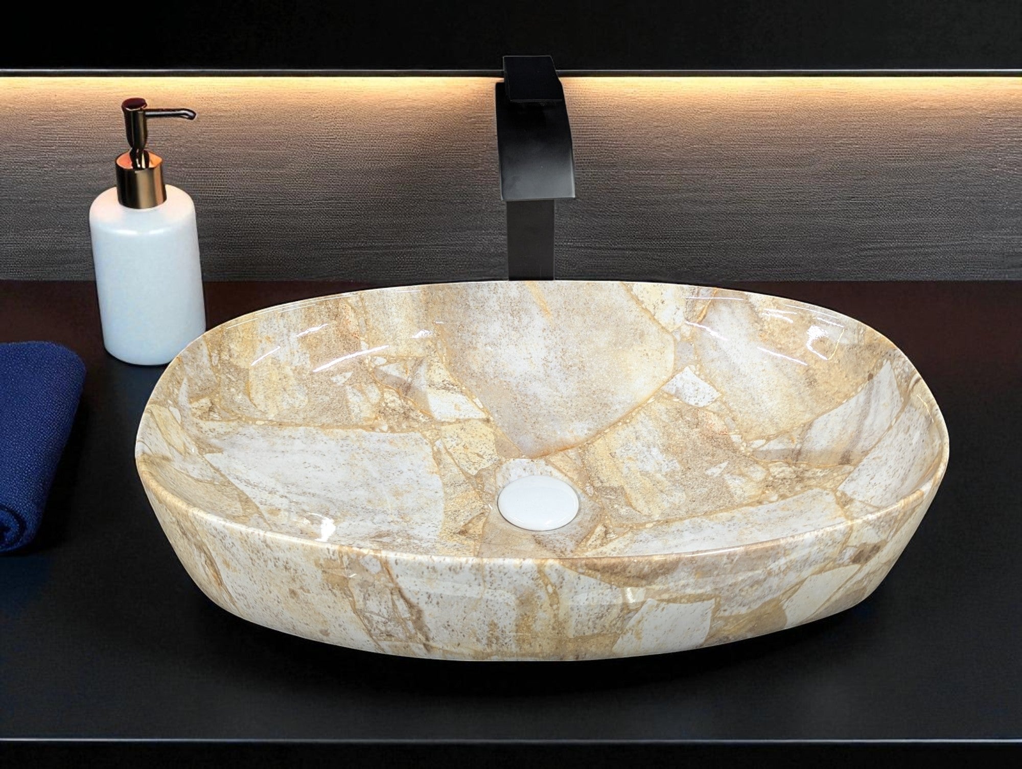 DELTA Premium Designer Ceramic Wash basin Finish (M99) (24x15x5) Table Top Basin (Multicolor)