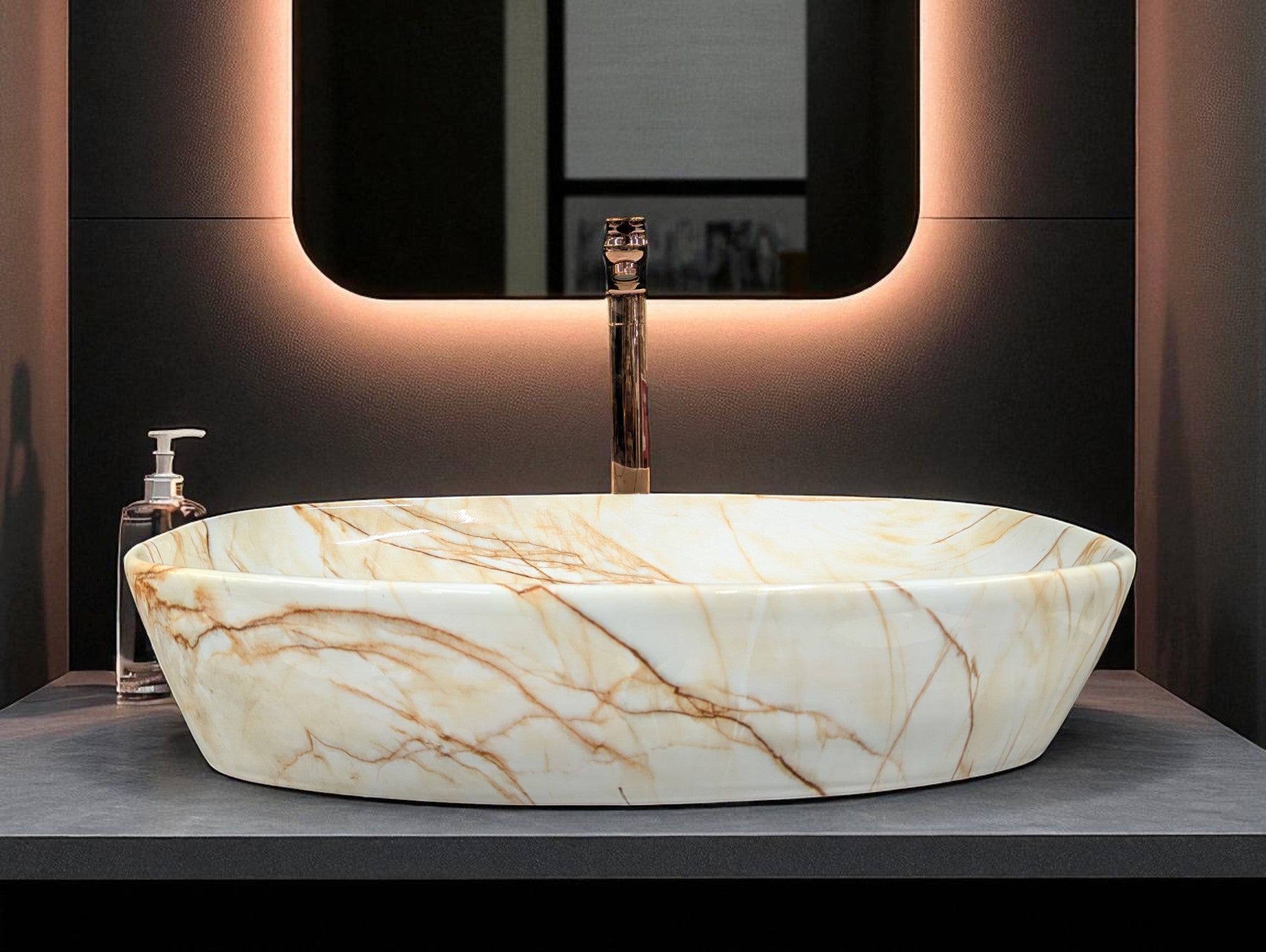 DELTA Premium Designer Ceramic Wash basin Finish (M63) (24x15x5)(M63) Table Top Basin (Multicolor)