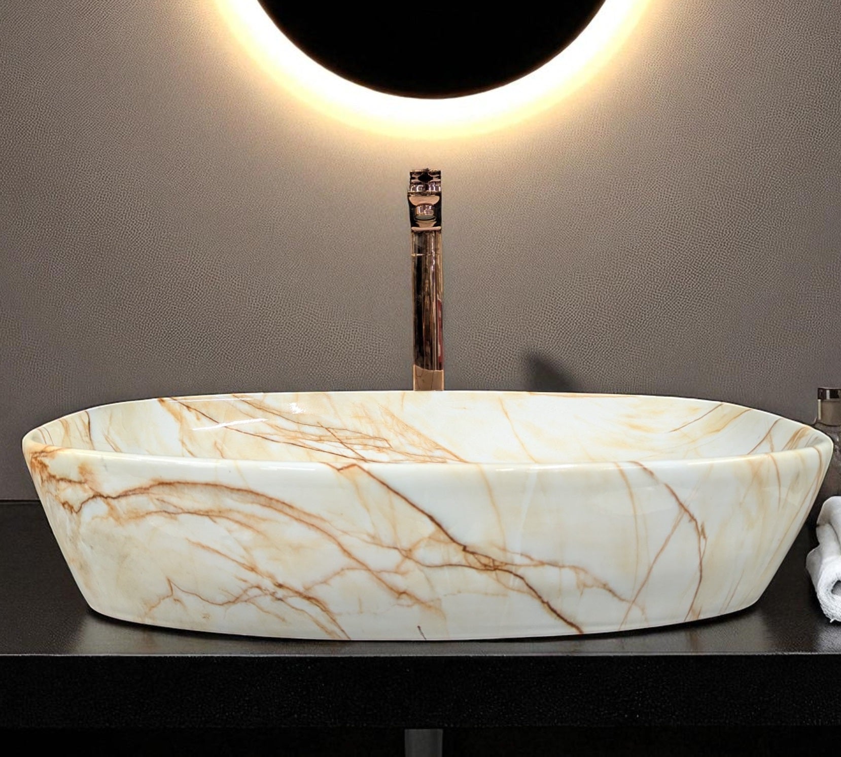 DELTA Premium Designer Ceramic Wash basin Finish (M63) (24x15x5)(M63) Table Top Basin (Multicolor)