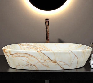 DELTA Premium Designer Ceramic Wash basin Finish (M63) (24x15x5)(M63) Table Top Basin (Multicolor)
