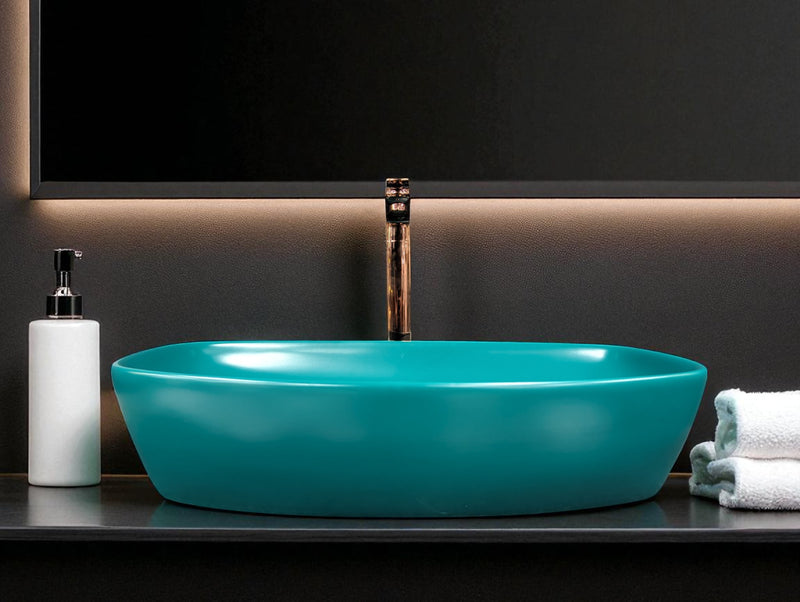DELTA Premium Designer Ceramic Wash basin Matt Finish (Green) (24x15x5) Table Top Basin (Multicolor)