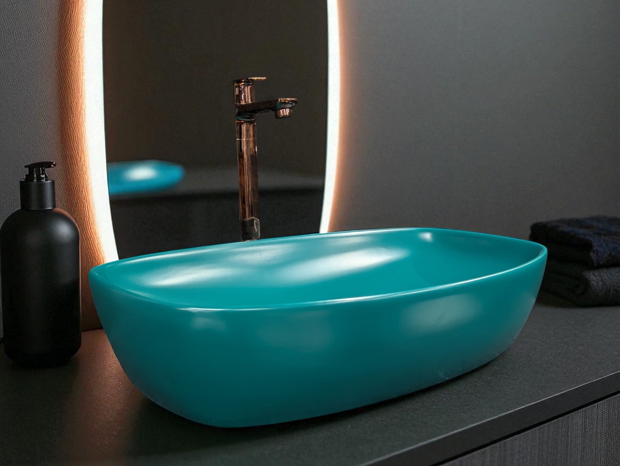 DELTA Premium Designer Ceramic Wash basin Matt Finish (Green) (24x15x5) Table Top Basin (Multicolor)