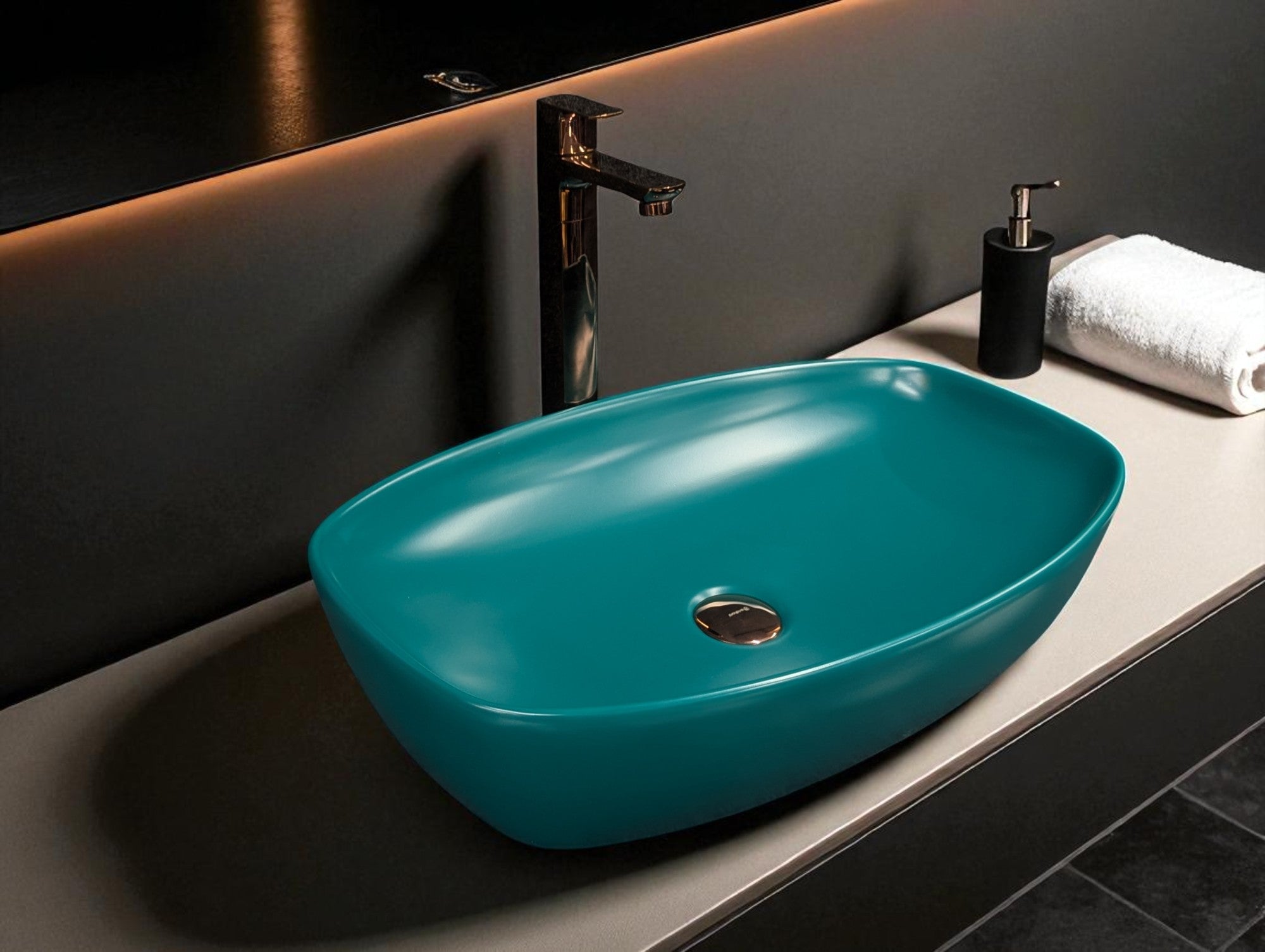 DELTA Premium Designer Ceramic Wash basin Matt Finish (Green) (24x15x5) Table Top Basin (Multicolor)