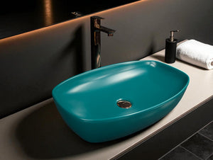 DELTA Premium Designer Ceramic Wash basin Matt Finish (Green) (24x15x5) Table Top Basin (Multicolor)