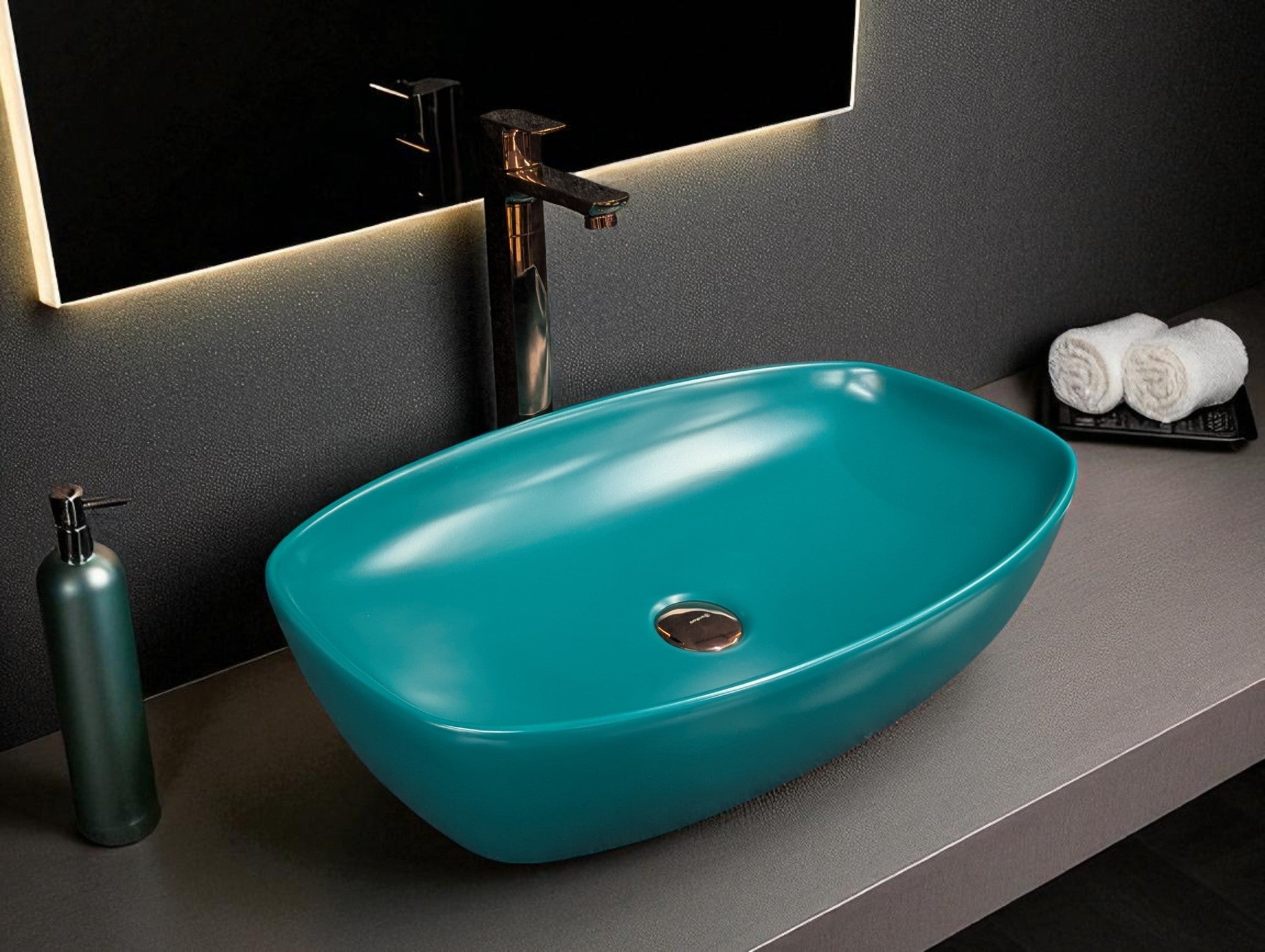 DELTA Premium Designer Ceramic Wash basin Matt Finish (Green) (24x15x5) Table Top Basin (Multicolor)