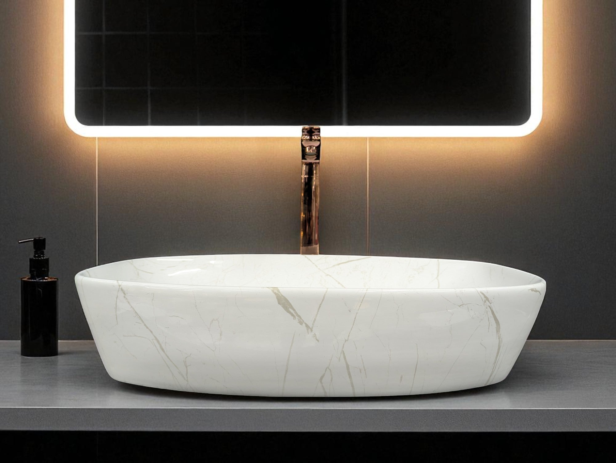 DELTA Premium Designer Ceramic Wash basin Finish (M02) (24x15x5)(M02) Table Top Basin (Multicolor)