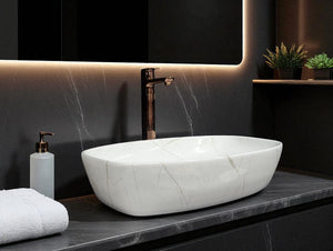 DELTA Premium Designer Ceramic Wash basin Finish (M02) (24x15x5)(M02) Table Top Basin (Multicolor)