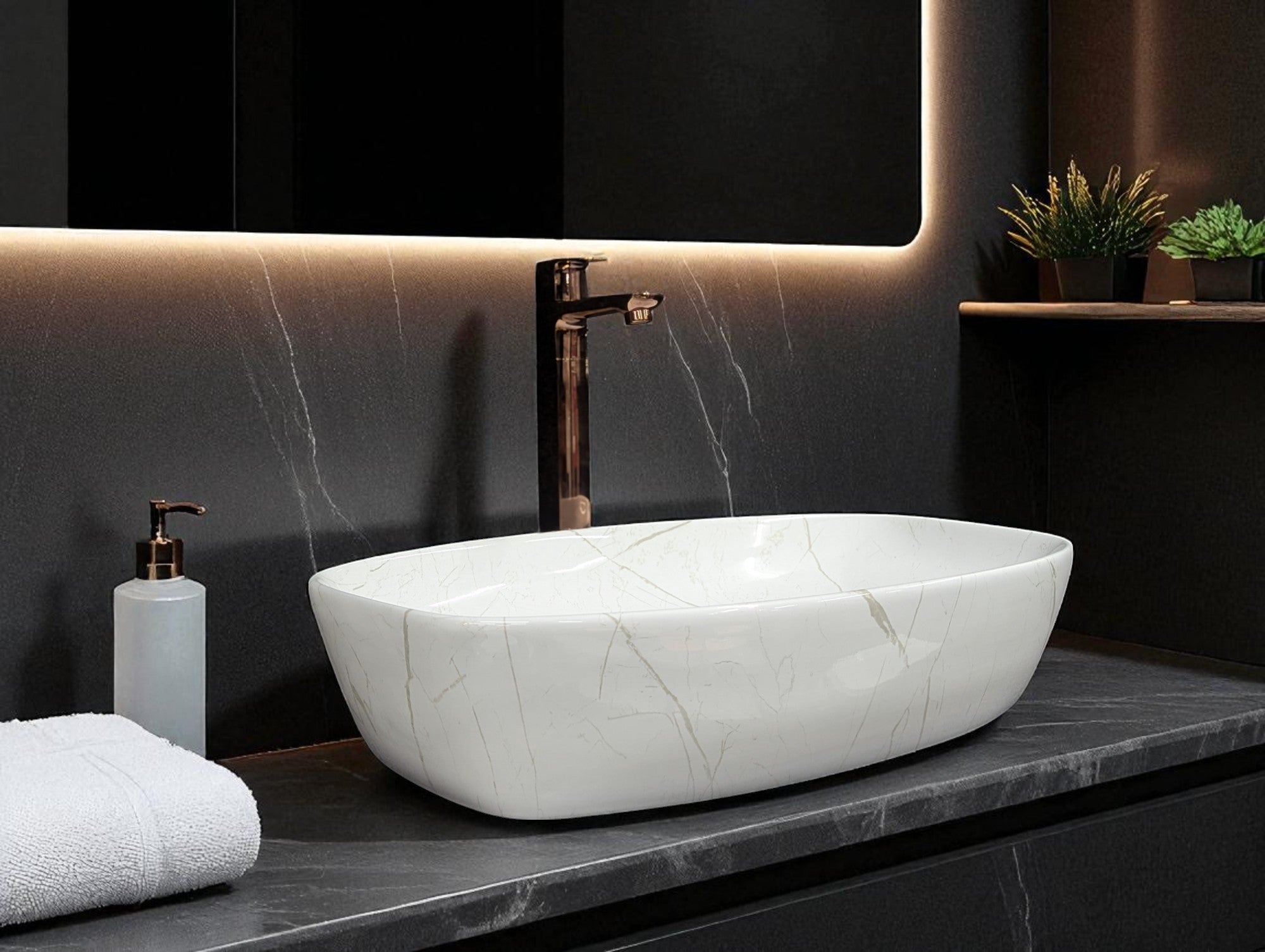 DELTA Premium Designer Ceramic Wash basin Finish (M02) (24x15x5)(M02) Table Top Basin (Multicolor)